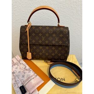 Louis Vuitton Cluny MM Monogram Canvas Shoulder Handbag M42735 & Scarf Bandeau
